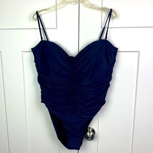NWT J Crew Plus Size 22 3XL Ruched sweetheart one-piece Swimsuit Navy Blue
